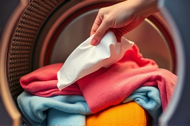 Placing dryer sheet onto soft fabrics in a dryer.
