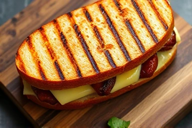 Perfectly grilled panini sandwich with cheese.