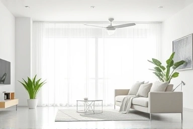 Clean fan in a bright, modern living room.