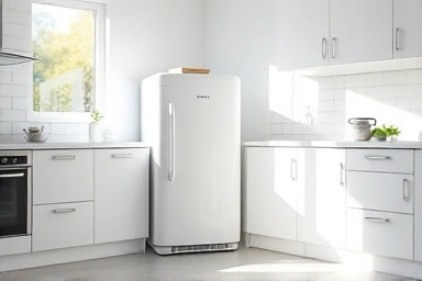 Modern kitchen with clean food waste refrigerator.