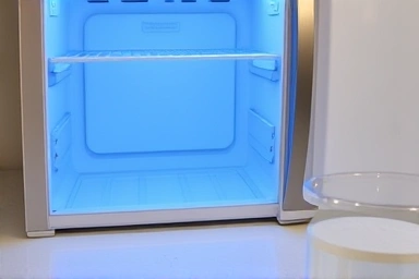 Close-up of sealed food waste refrigerator door, symbolizing hygiene.