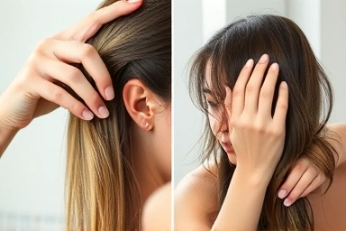 Applying hair essence to damp and dry hair.