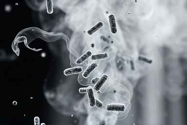 Intense steam vaporizing microscopic bacteria and grime.