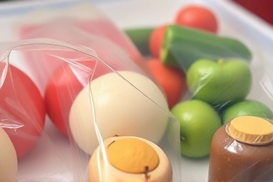 Close-up of food vacuum-sealed in a bag.