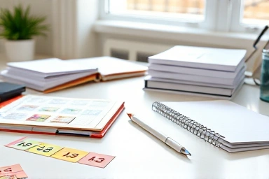 Organized desk with index stickers for efficiency
