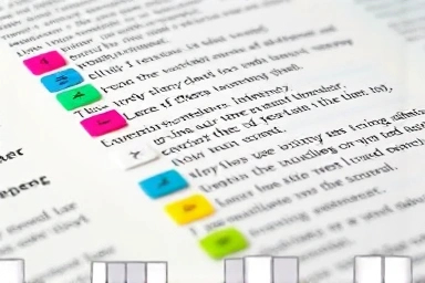 Close-up of index stickers marking important sections