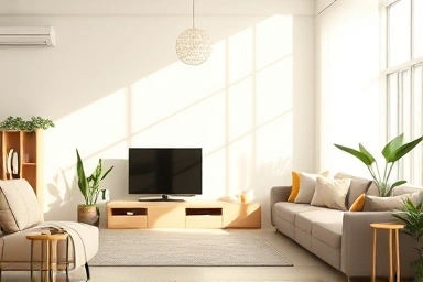 Modern living room with LG Whisen Objet Collection dehumidifier