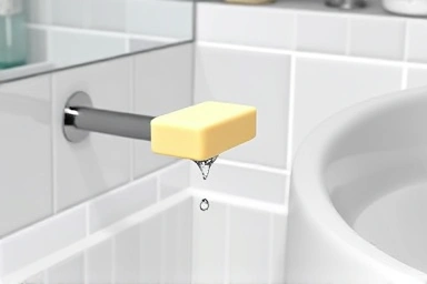Sleek magnetic soap holder keeping soap dry.