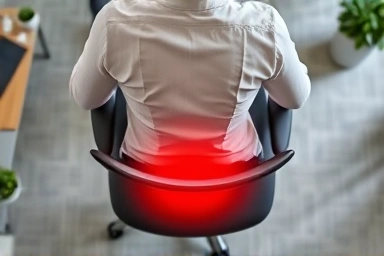 Comfortable posture on an office chair, symbolizing back pain relief.