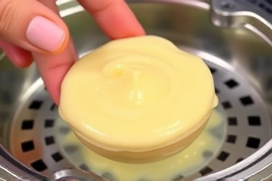 Close-up of perfectly steamed egg custard from electric steamer