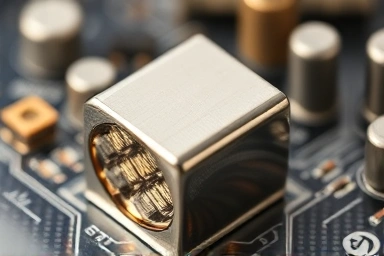 Close-up of neodymium magnet surface with visible magnetic force lines.