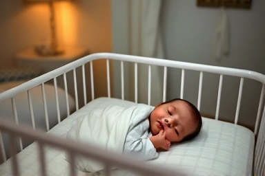 Peaceful sleeping newborn baby in a calm nursery.