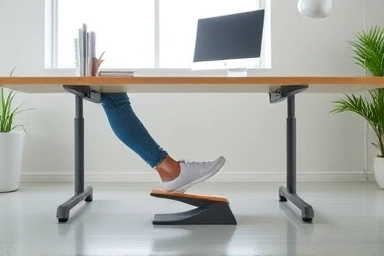 Ergonomic footrest under office desk for comfort and posture.