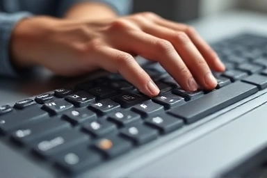 Hands typing on a quiet mechanical keyboard, emphasizing smooth keys.