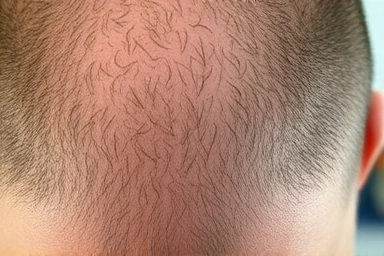 Close-up of a healthy, clean male scalp.