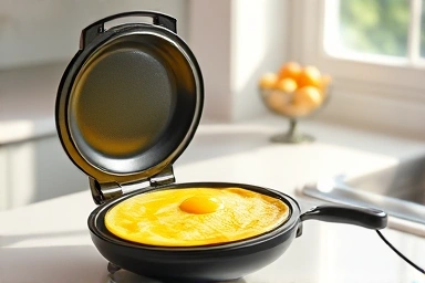 Modern omelette maker preparing a perfect fluffy omelette.