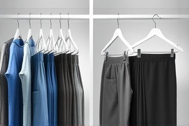 Organized closet with S-shaped and clip pant hangers