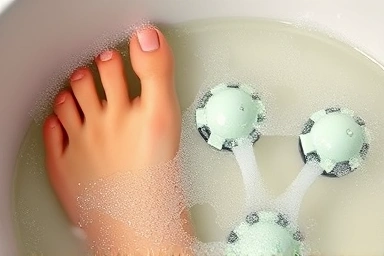 Close-up of therapeutic foot bath, highlighting warmth and massage features.