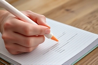 Hand using pastel highlighter on notebook for eye comfort