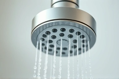 Sparkling clean shower head, symbolizing limescale removal.