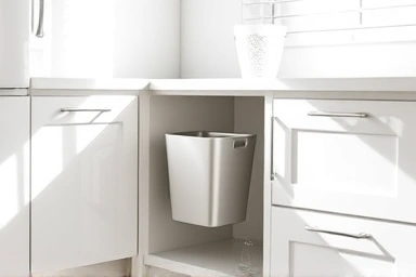 Modern kitchen with hanging food waste bin