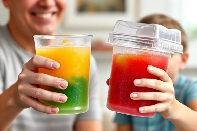 Family enjoying homemade slushies from different slush maker models.