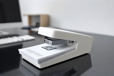 Sleek stapleless stapler binding papers cleanly on an office desk.