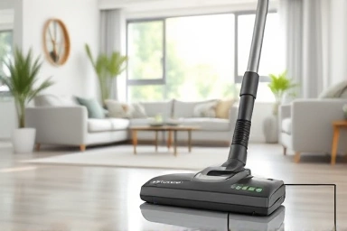 Clean living room with efficient vacuum cleaner