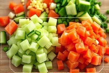 Finely chopped vegetables from kitchen choppers