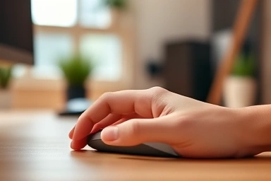 Ergonomic vertical mouse in use, promoting hand comfort