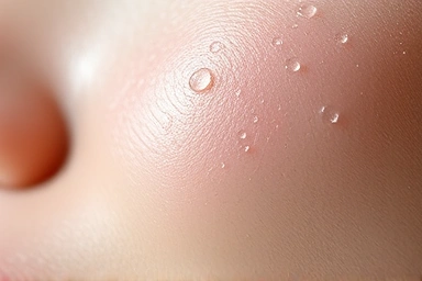 Soothing water droplets on healthy, clear skin
