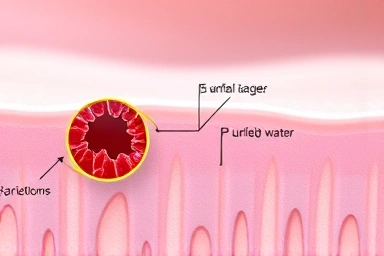 Microscopic view of skin barrier healing with soft water