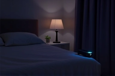 Serene bedroom with white noise machine for sleep