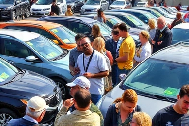 Affordable used cars displayed at a dealership.