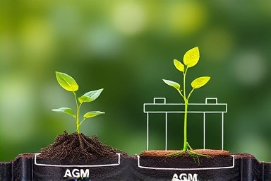 Metaphor for AGM battery's long life: healthy plant vs. wilting.