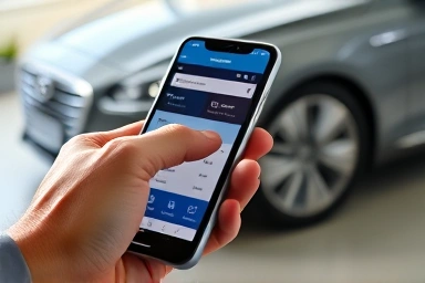 Hand using car service app on smartphone for efficient booking.