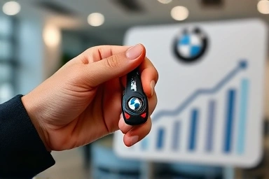 Hand holding BMW car key near finance desk, symbolizing smart purchase.