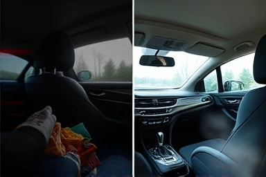 Split image: unpleasant car interior vs. clean, fresh interior.