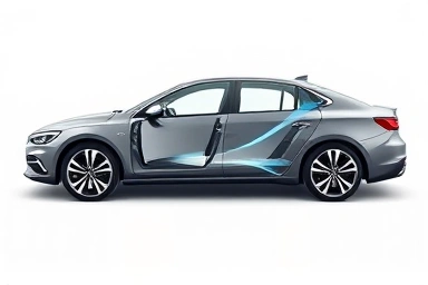 Car cross-section illustrating optimized aerodynamic airflow