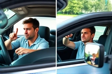Driver successfully parking with auxiliary mirror, eliminating blind spots.