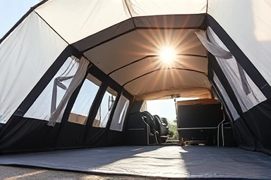 Kia Carnival with an expanded docking tent, showing easy setup.