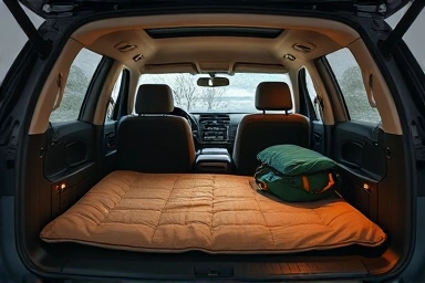 Interior of SUV optimized for car camping