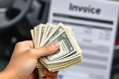 Hand holding cash with car repair invoice