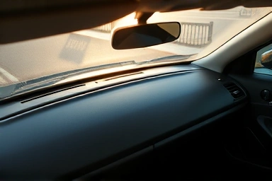 Car dashboard interior with a protective, glare-reducing cover.