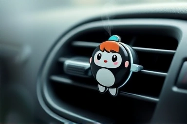 Cute character car diffuser on an air vent.