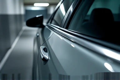 Car door guard protecting vehicle in tight parking space.
