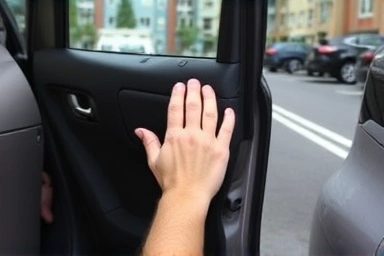 Easy magnetic installation of car door protector in narrow parking.