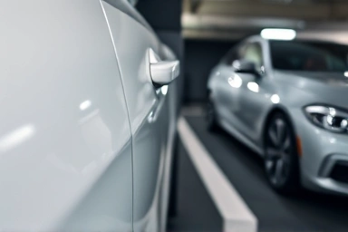 Car door guard protecting against parking lot damage.