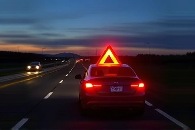 Car emergency kit essentials on highway roadside