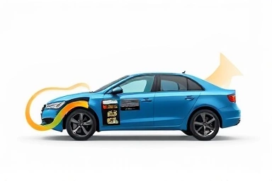 Stylized fuel flow graphic, engine efficiency, clean energy.